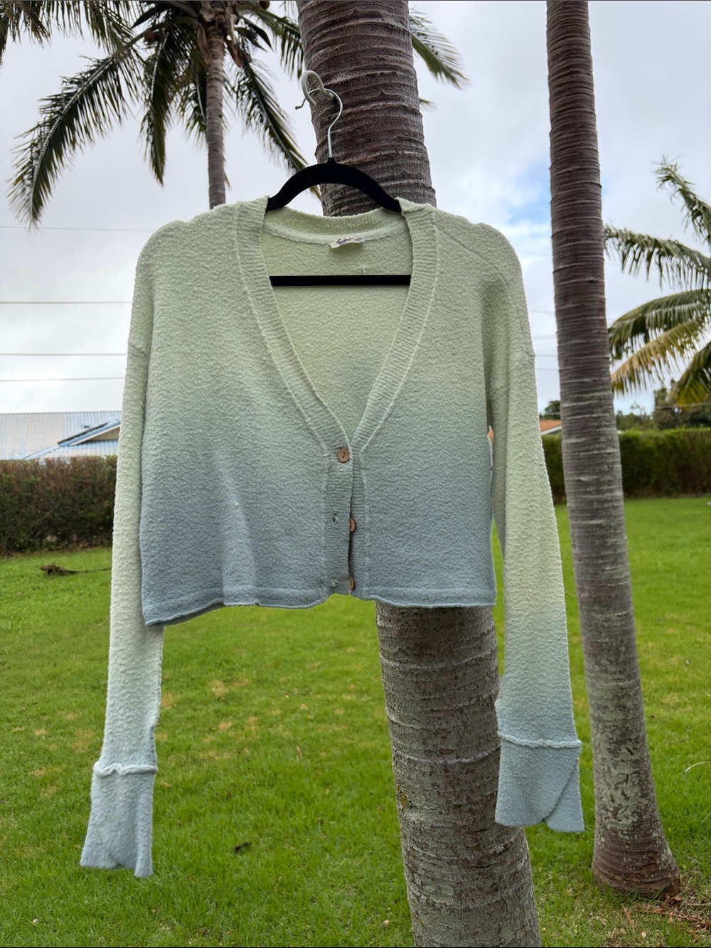 Free People Mint to Pale Blue Ombre Cropped Cardigan
